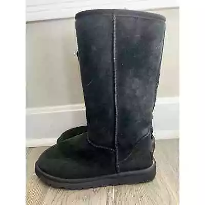 UGG Black Boots Womens Sz 6 Classic Tall Winter Shearling Mid Calf Pull On 5815 • $35