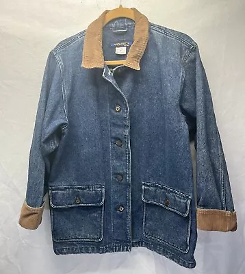 VTG Architect Womens Size M Blue Denim Corduroy Collar Cuffs Chore Barn Jacket • $29.99