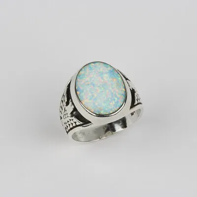 Men's Sterling Silver And Opal Thunderbird Ring Size 9.75 • $179