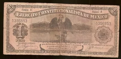 1914 $1 Pesos Bill From The Mexican Revolution Mexico Ejercito De La Revolucion • $2