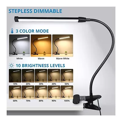 £13.95 • Buy Clamp-on LED Reading Desk Lamp 10 Dimmable Brightness, 3 Colour Modes, Gooseneck