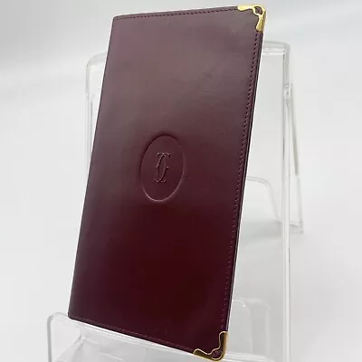 Cartier Long Wallet Bill Compartment Leather Bordeaux Mast Line Authentic • $0.99