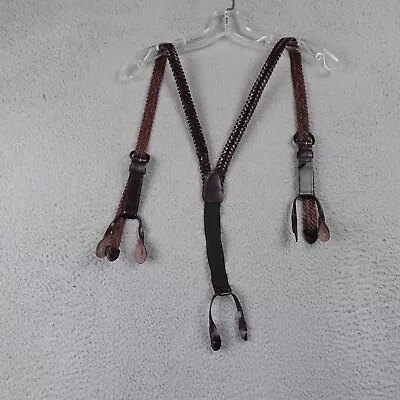 Braided Leather Suspenders Braces Brown Leather Adjustable Buckle Button India • $26.96