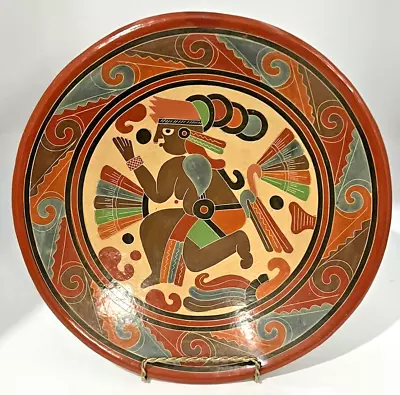 VTG Aztec Mayan Terracotta Clay Plate Wall Art Handmade Hand-Painted Mexico 11  • $39.95