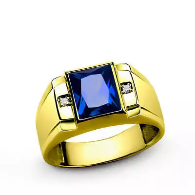 Men's Ring Sapphire And Genuine Diamonds In 10K Yellow Gold • $629