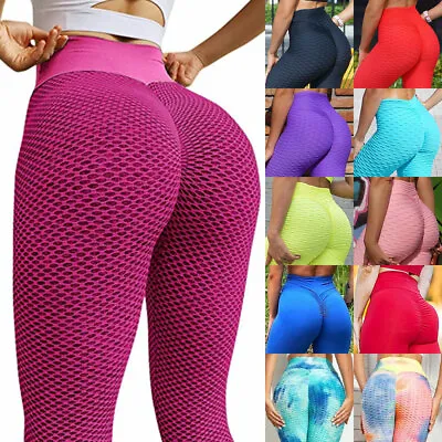 £9.59 • Buy Womens High Waist Yoga Pants Anti-Cellulite Leggings Ruched Sports Gym Honeycomb