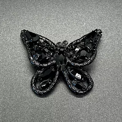 Vintage Japanned BUTTERFLY BROOCH Prong Set UNSIGNED Mourning Opaque Stones 2” • $9.99