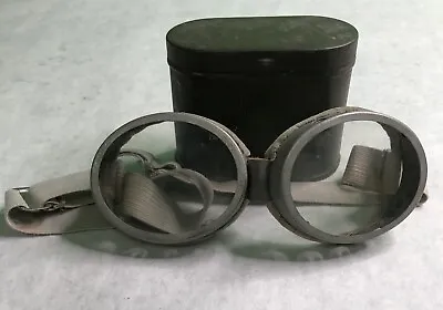 Vintage Safety Glasses Goggles With Green Metal Case Steampunk Cool • $49