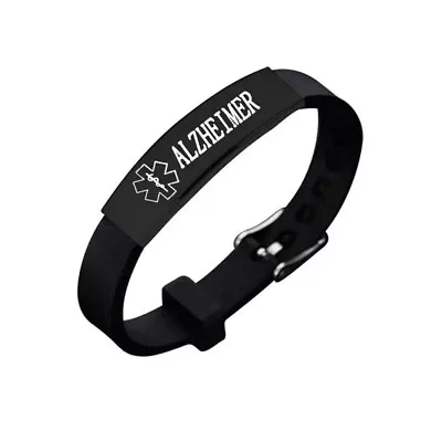 Alzheimer Medical Alert Bracelet Silicone Wristband Adjustable Black Unisex • $8.99