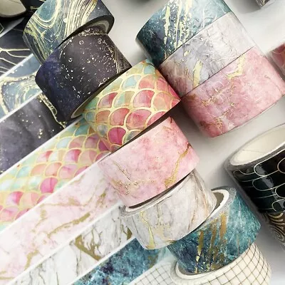 $6.99 • Buy 3 Bronzing Washi Tape| Marble | Wave | Flow Gold | Galaxy | Leaf | Cloud | Grid
