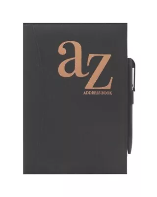 A5 Black Padded Bronze A-Z Address Book With Pen Contact Organiser Notes Pages • £4.99