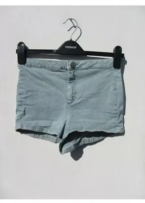 Topshop Size 10 Light Blue Acid Wash Shorts High Waisted Moto Hot Pants R1878 • £4.99