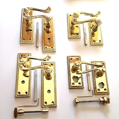 £11.50 • Buy Polished Brassed Georgian Style Door Handles Lever Lock, Latch, Bathroom,Privacy