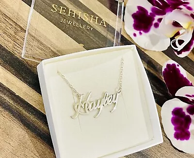 Personalised 925 Sterling Silver Name Necklace Dainty Heart Font • £18.50