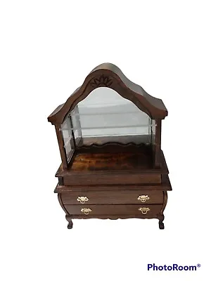 Vtg Dollhouse Miniatures  Wood Mirrored Hutch Display Cabinet W/ Drawers 1:12 • $24.99