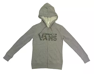 NEW VANS Womens Camo Logo Soft Fleece Hooded Jacket Full Zip Hoodie Grey XS • £19.29