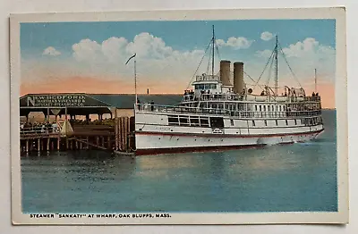 MA Postcard Martha's Vineyard Oak Bluffs Steamer  Sankaty  At Wharf Pier Ship • $7.99