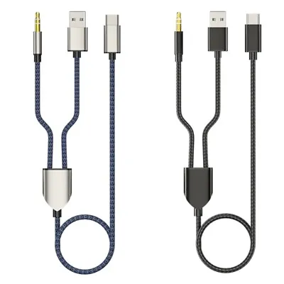 2-in-1 Type-C Car Cable 1 Split 2 Type C To USB A 3.5mm AUX Cord Line • £13.01