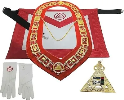 Masonic Regalia Royal Arch Synthetic Leather Apron  Chain Collar And Gloves Set • $54