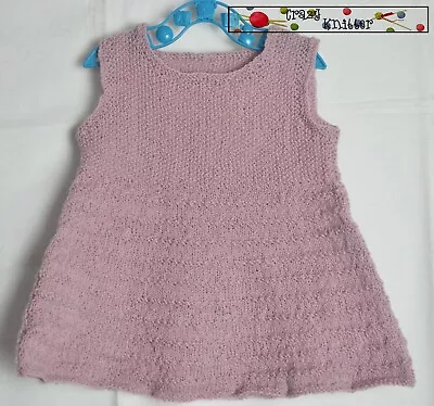 £14.95 • Buy Hand Knitted Baby Sleeveless Pinafore Dress Old Rose 100% Virgin Wool 3-6months