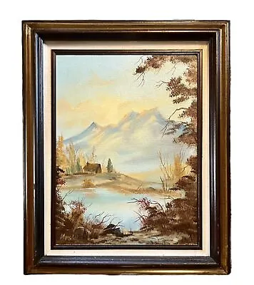 Vintage Mountain Canyon Landscape Original Oil Painting Wall Art • $80