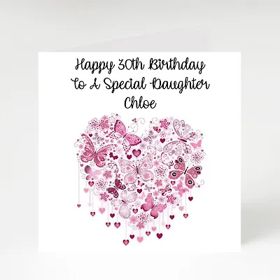 PERSONALISED Pink Butterfly Heart FEMALE Relation BIRTHDAY CARD 18th 21st 30th • £2.45