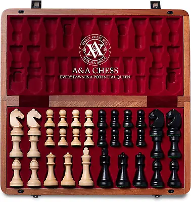 15 Inch Wooden Folding Chess Set W/ 3 Inch King Height Staunton Chess Pieces  • $62.17