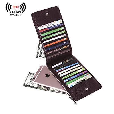 $22.59 • Buy Genuine Leather Wallet RFID Blocking Credit Card Holder Zipper Purse