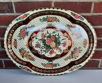 Vintage 1971 Daher Decorated Ware Floral Metal Tin Serving Platter 20 X 15 • $15