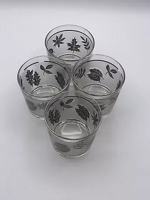 Libbey 1960’s Frosted Silver Leaf Low Tumbler Glasses Set Of 4 • $26