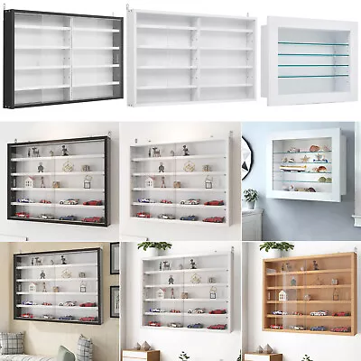 Collectors Display Cabinet Wall Mounted Storage Shelves Wooden Glass Fronted • £69.95