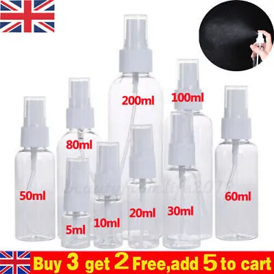 5-200ml Transparent Spray Bottle Plastic Refillable Small Travel Mist..EmptyNew • £2.76