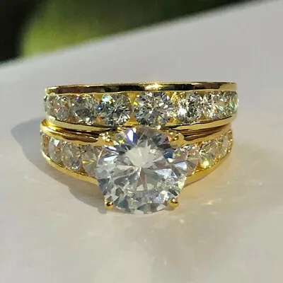 Fashion 18k Yellow Gold Plated Ring Cubic Zircon 2 Pcs/set Jewelry Sz 6-10 • $2.67