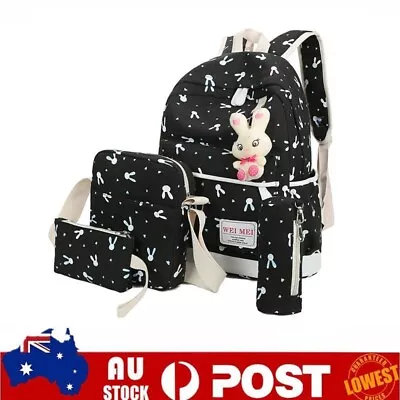 4pcs/set Women Teen Girls Canvas Rabbit School Backpack Handbag Shoulder Bag • $22.65