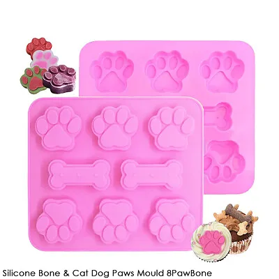 £2.68 • Buy Silicone Bone & Cat Dog Paws Mould  Ice Cube Wax Melt Soap Resin Mold 8PawBone