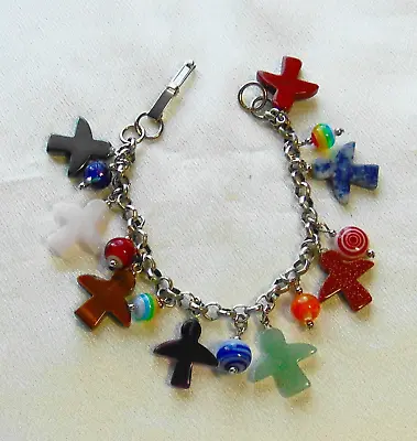 Vtg Artisan Murano Millefiori/Angel Cross Gemstone Bead Charm Bracelet L7-1/2  • $24.95