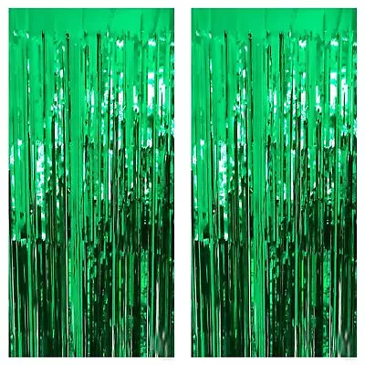 Green Foil Fringe Curtain 3.3×8.3FT 2 Packs Metallic Tinsel Curtains Party St... • $13.39