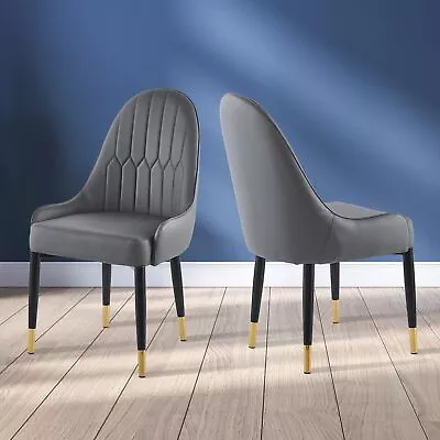 Modern Leather Dining Chair Set Of 2 Upholstered With Black Plastic Tube Legs • $271.82