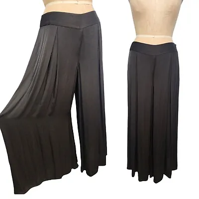 Soft Surroundings Flare Pants Black Pallazo Gaucho Wide Leg High Waisted Sz M • £24.09