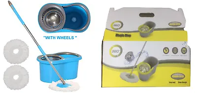 £4.99 • Buy 360° Floor Magic Spin Mop Bucket Stainless Steel Spinner Wit 2 Microfibre Heads