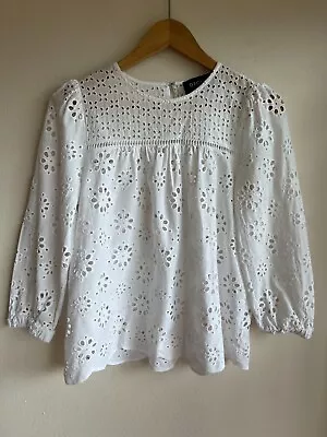 DECJUBA White Eyelet Embroidered Blouse Size 8 • $28