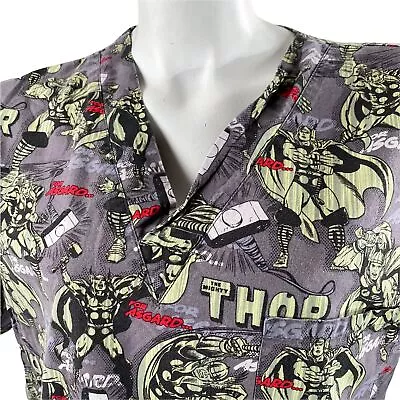 Marvel Comics Small Mighty Thor For Asgard Gray Scrub Top • $16.99