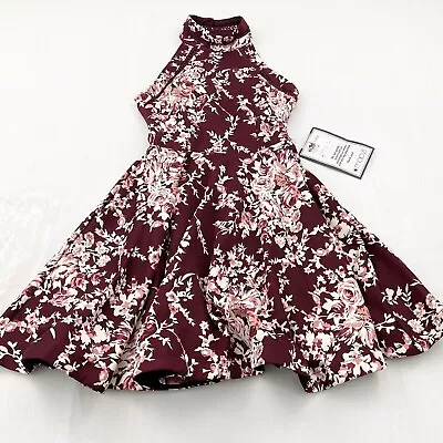 B.Smart Juniors' B. Smart Lattice Detail Halter Dress Burgundy Red Floral Sz 3/4 • $9.95