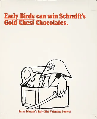 Original Vintage Poster Ungerer Schrafft's Early Bird Valentine Contest Pirate • $250