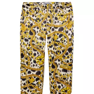 H&M X Moschino Yellow Black Chain Print Women's Trousers Size UK 6 • £50