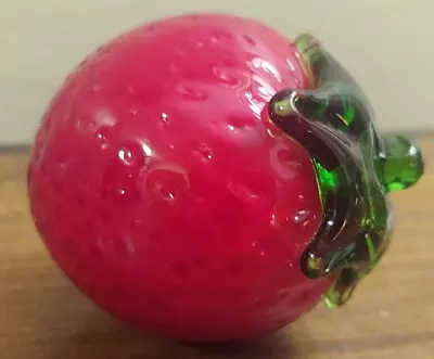 Vintage Murano Style Strawberry Hand Blown Glass Fruit Heavy Paperweight Decor • $14.99