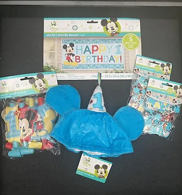 Disney Mickey Mouse 1st Birthday Party  Supplies Giant Banner  Hat & MORE • $19.42