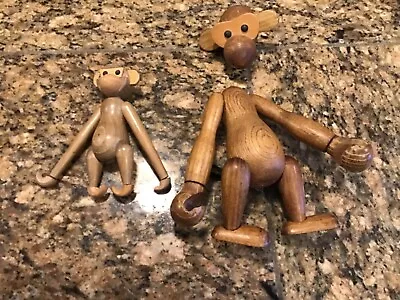 Lot Of  2 Vintage Kay Bojesen Style Wooden Teak Jointed Hanging Monkeys Japan • $22