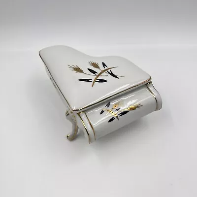 Vintage Miniature Piano Trinket Box White Black Gold Tone Wheat Collectible READ • $18