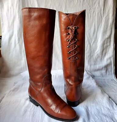 Vintage 80's Tall Leather Riding Boots Brown Size EU 38/US 7.5 Made In Italy • $39.95